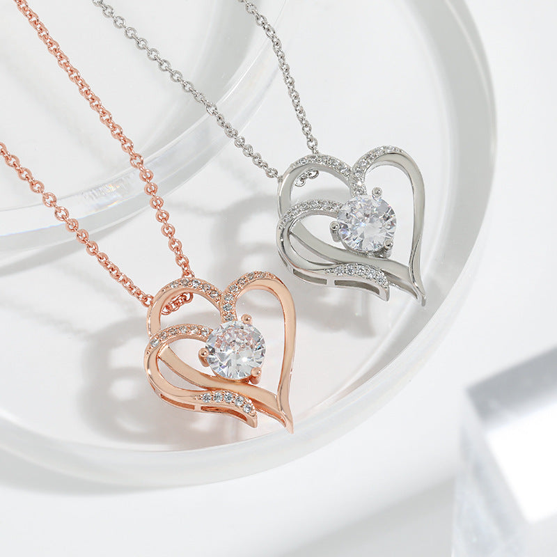 Twin Heart Rhinestone Necklace