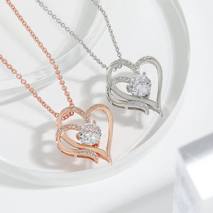 Twin Heart Rhinestone Necklace