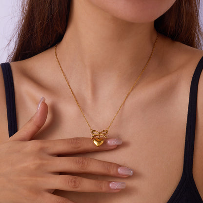 Bow Heart Charm Necklace
