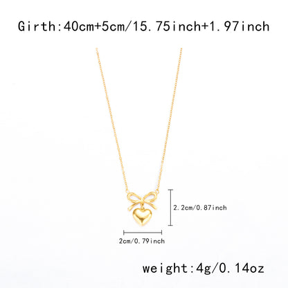 Bow Heart Charm Necklace