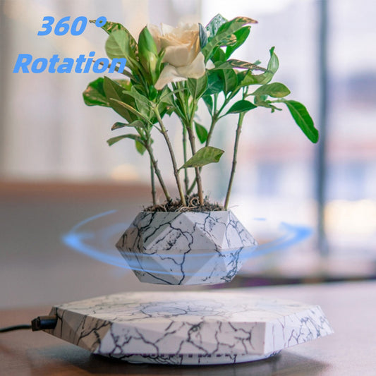 Levitating Magnetic Floating Plant Pot – Marble Finish Bonsai Planter