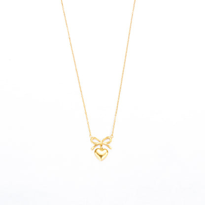 Bow Heart Charm Necklace